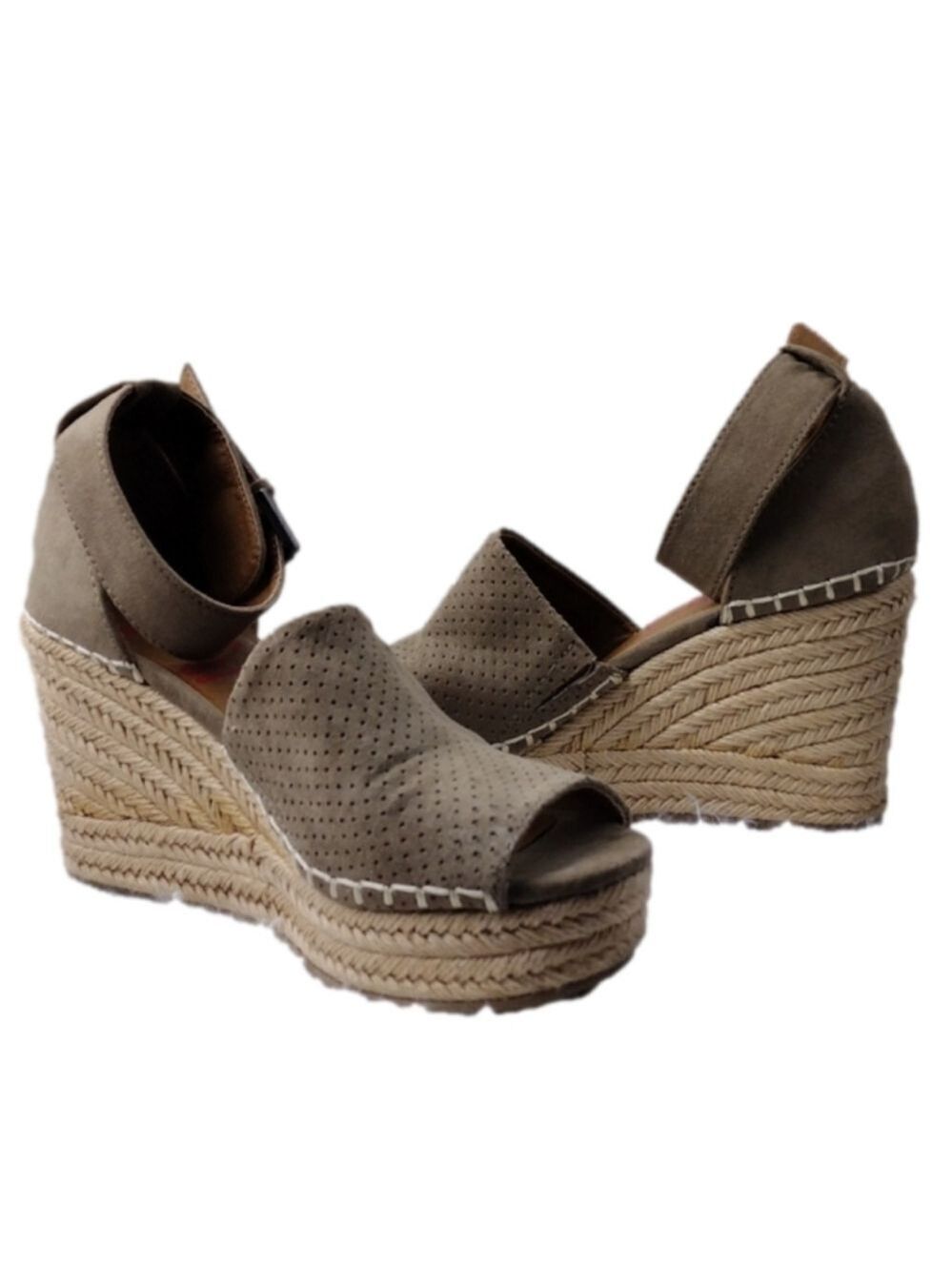 Jellypop Taupe Faux Suede Ankle Buckle Strap Wedge Heeled Espadrille Sandal Shoe